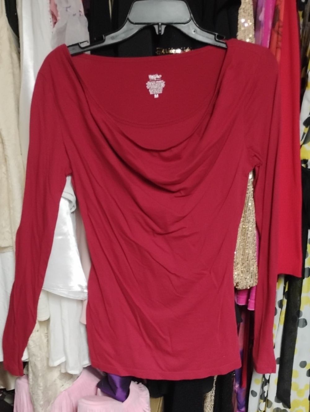 Mossimo Supply Co. Red Long-Sleeve Drape Neck Top